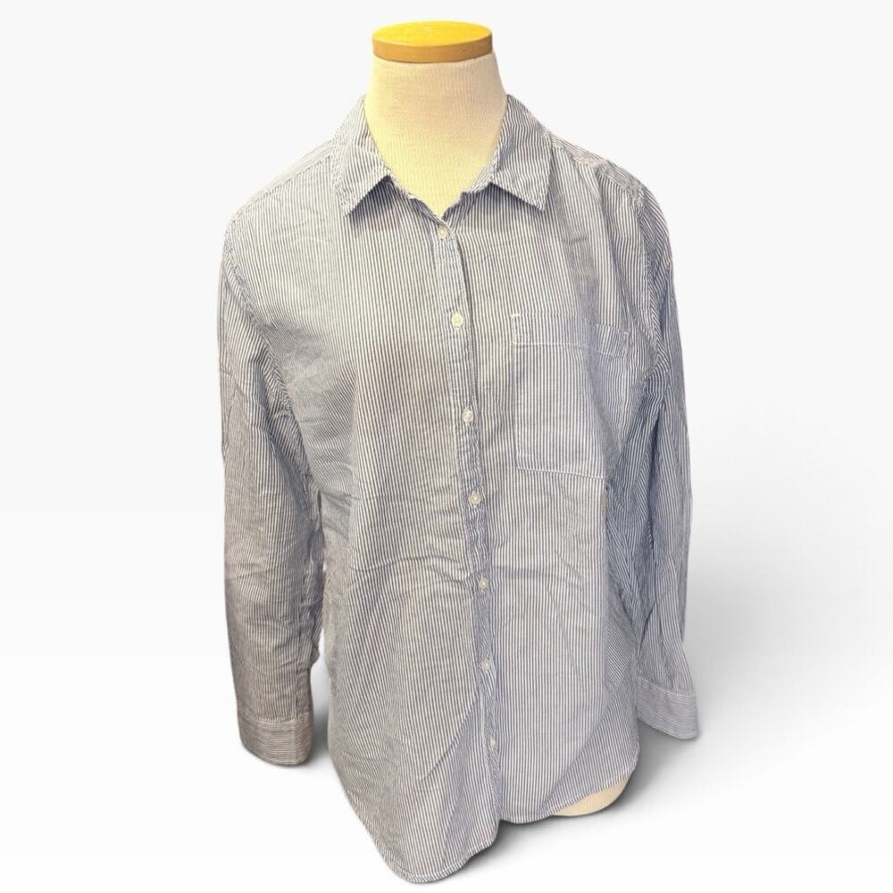 Arizona 100% Cotton Striped Button Up Shirt Sz L Blue White Coastal Preppy Work